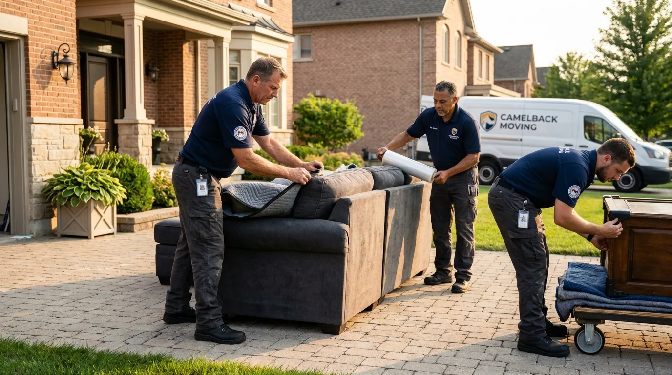 Large estate moving crew wrapping furniture in Freedom, PA