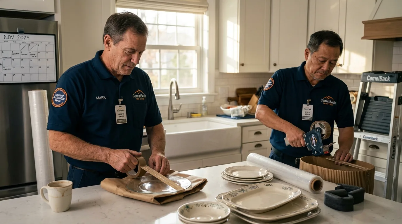 Professional crew packing kitchen dishware in Freedom, PA